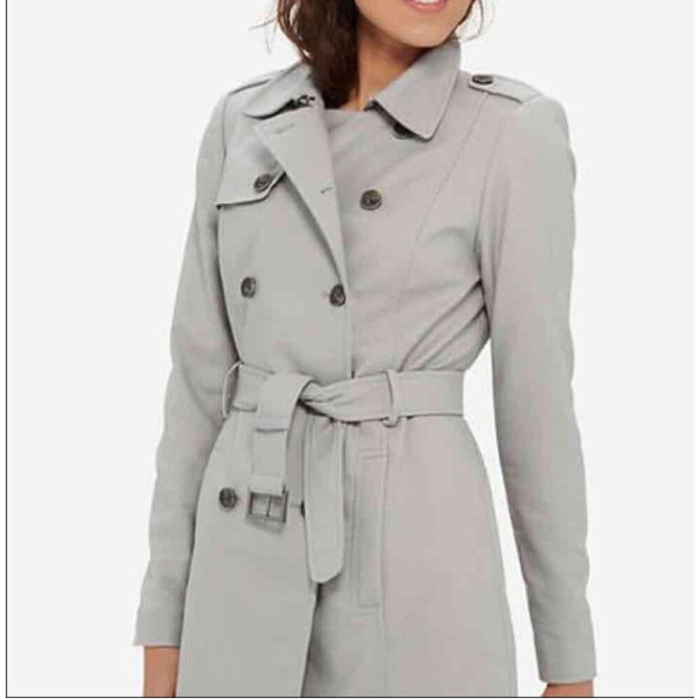 NWT The Limited Size S Classic Trench Coat Light Gray Double Breasted Lined $199